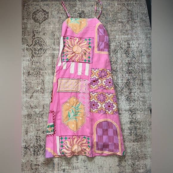 Japna Dresses & Skirts - Japna Pink and Orange Patterned Midi Dress